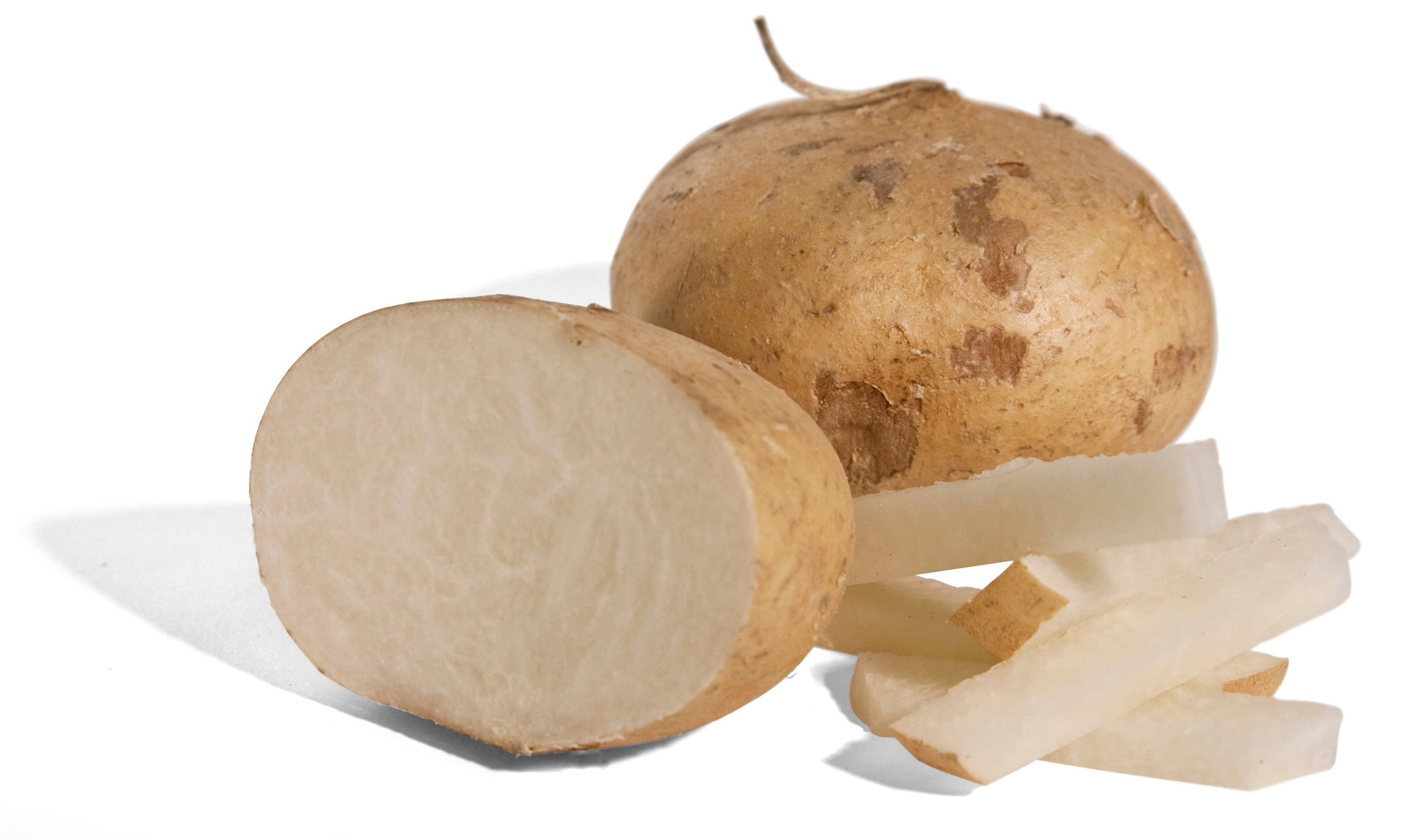 jicama, sliced into strips, whole and halved yam, 2K Desktop Wallpaper