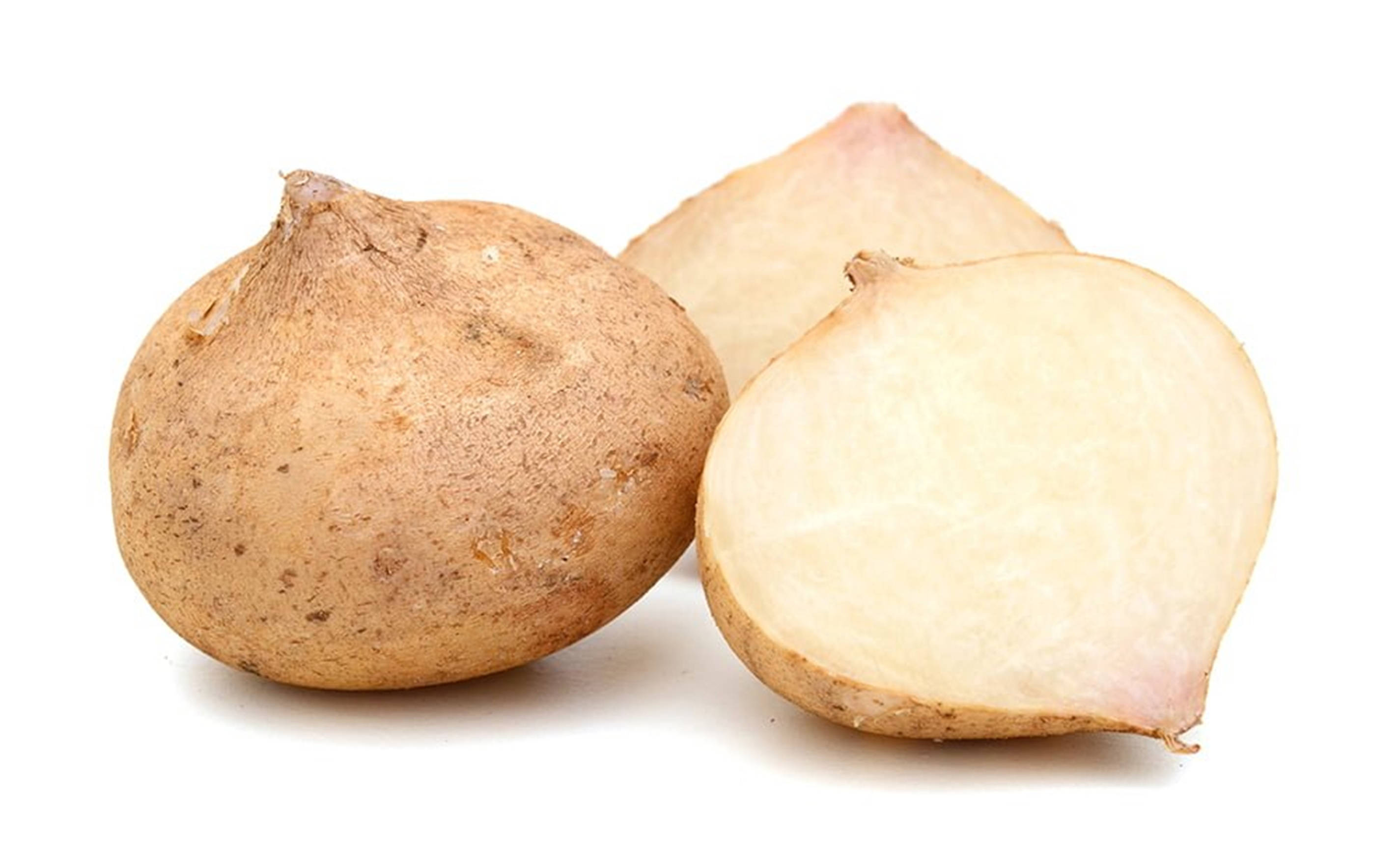 jicama, sliced in half, pale creamy interior, 2K Desktop Wallpaper