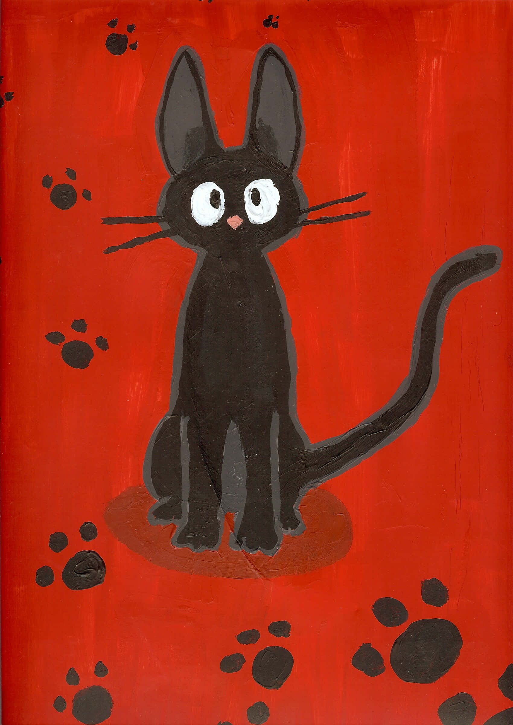 Jiji Cat, black cat, wide white eyes, Full HD Phone Wallpaper