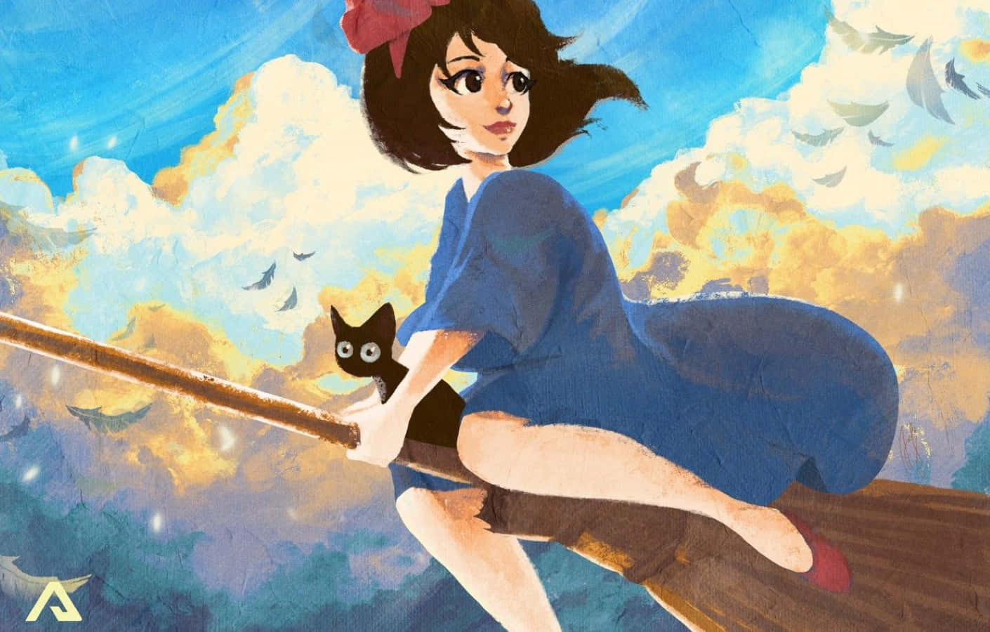 Jiji, black cat, blue dress, HD Desktop Wallpaper