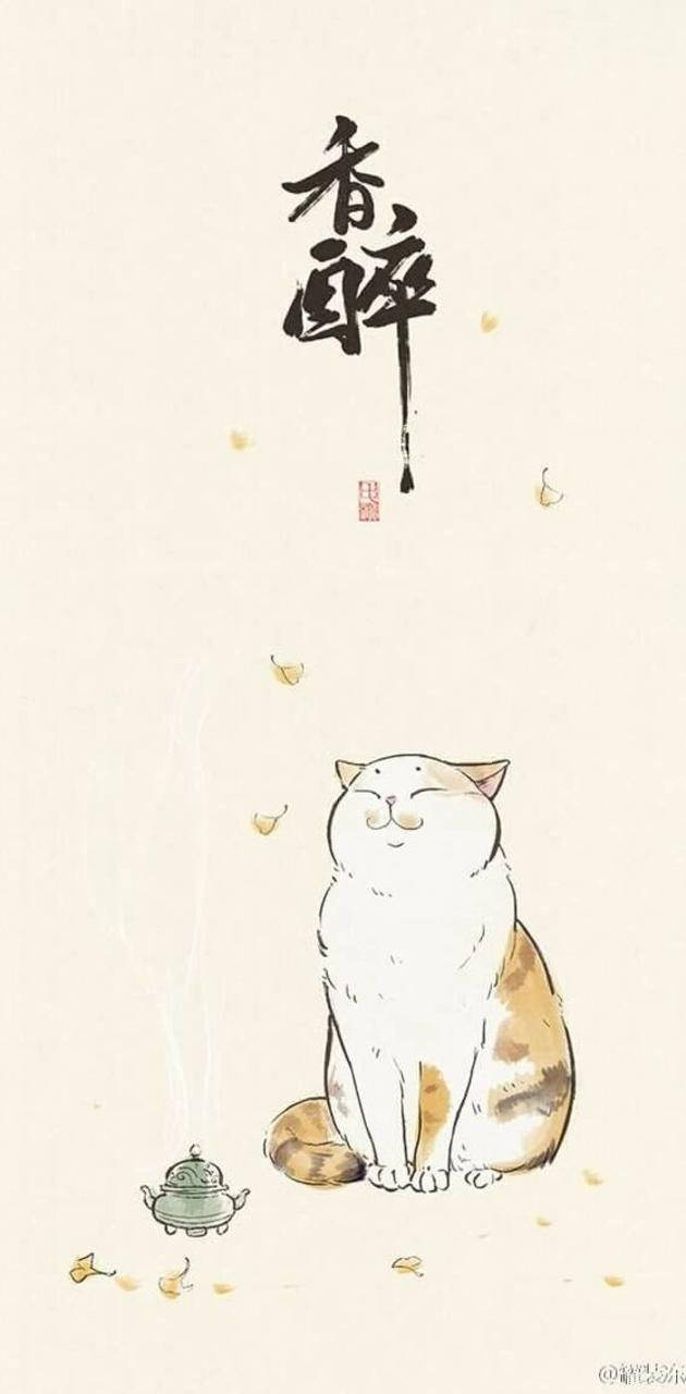 Tranquil Cat, calico cat, green incense burner, HD Phone Wallpaper