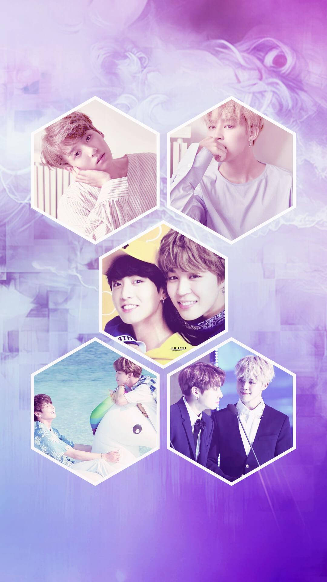 Jikook, hexagon, purple gradient, Full HD Phone Wallpaper