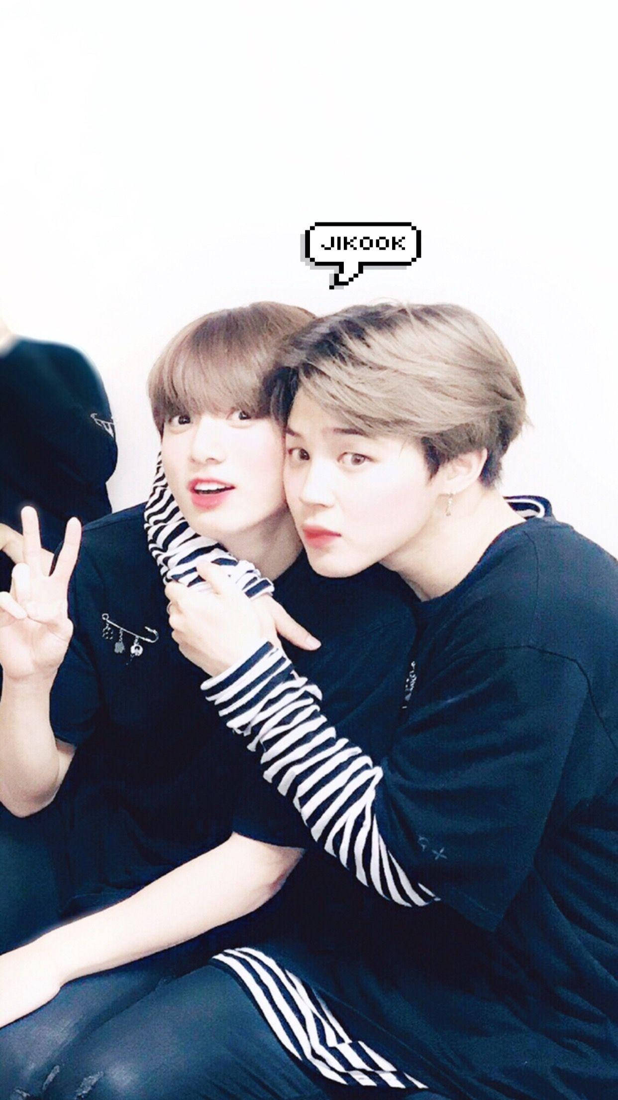Jikook, peace sign, pixelated speech bubble, Full HD Phone Wallpaper