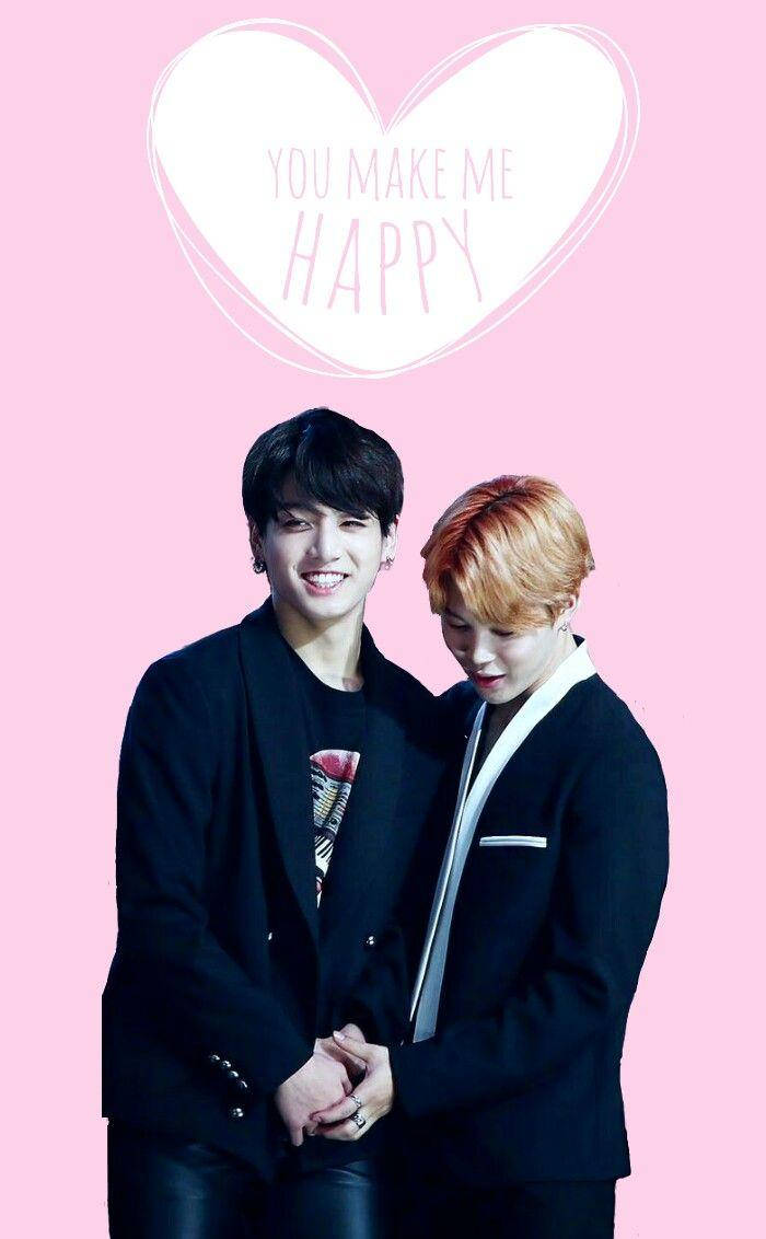 Jikook, pink background, heart, SD Phone Wallpaper