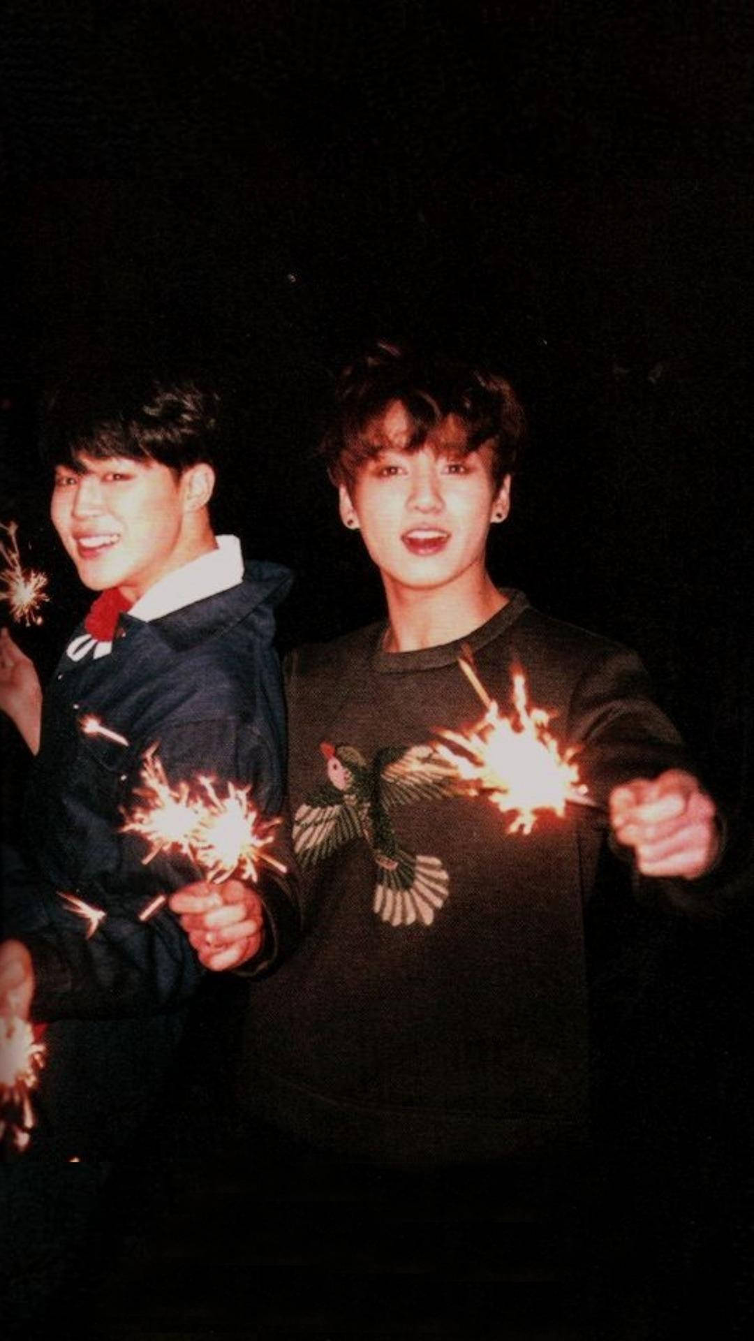 Jikook, firecrackers, dark background, Full HD Phone Wallpaper