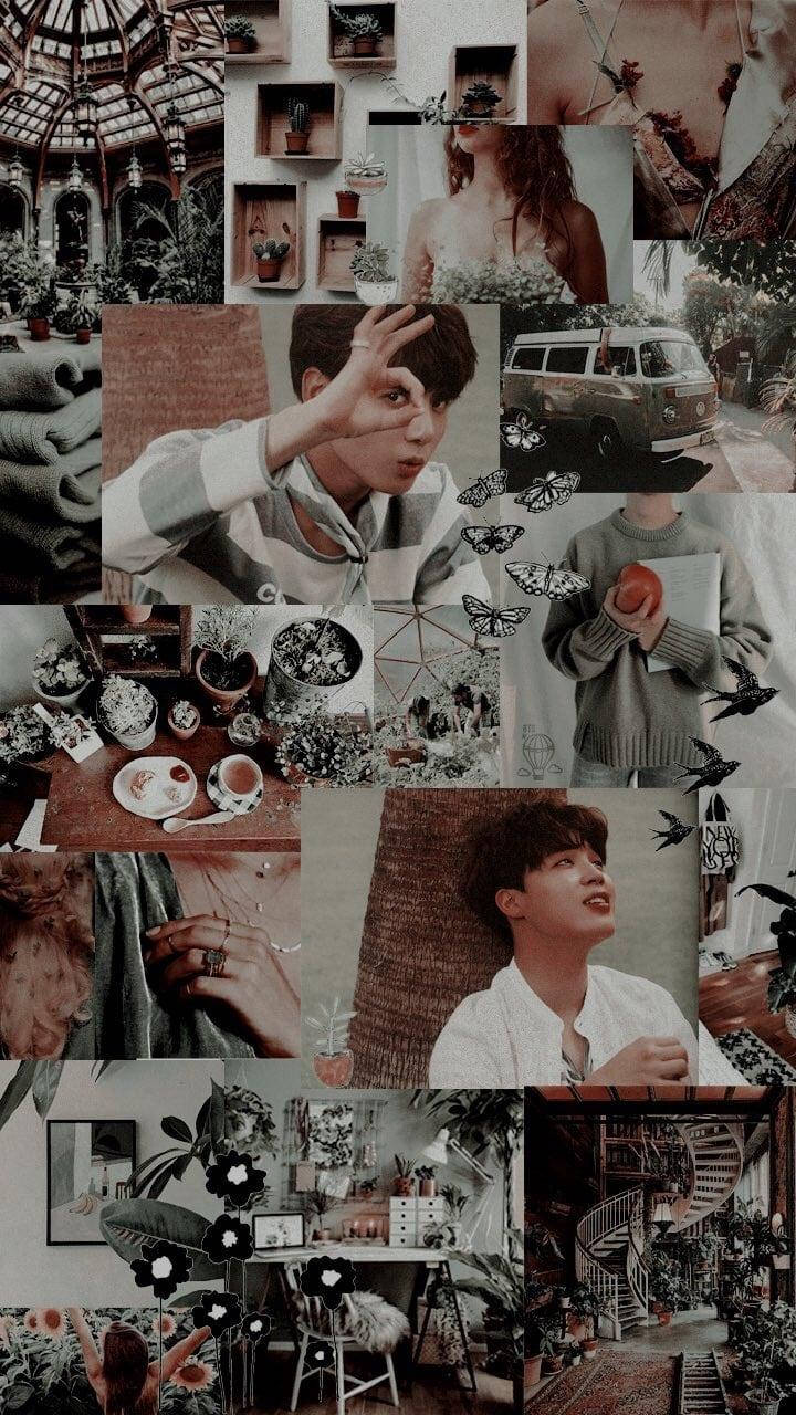 Jikook, vintage photos, muted earthy tones, HD Phone Wallpaper