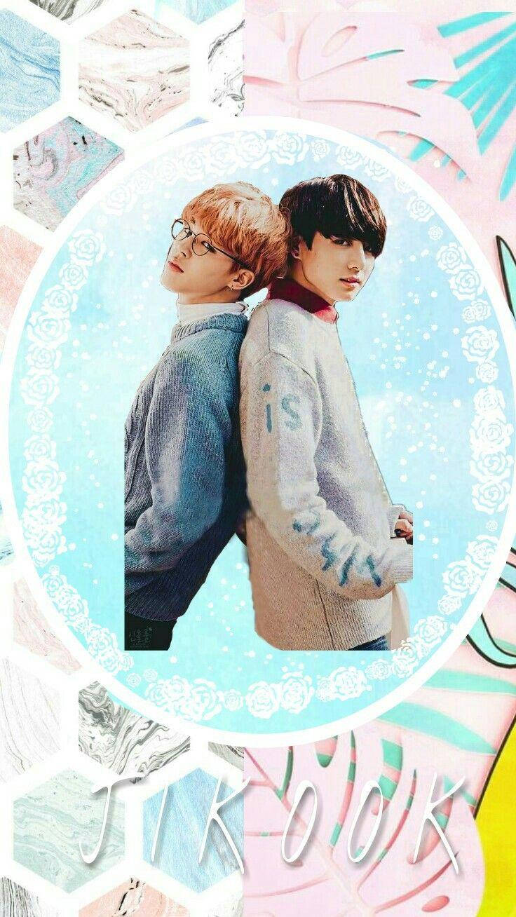 Jikook, oval frame, pastel floral, HD Phone Wallpaper