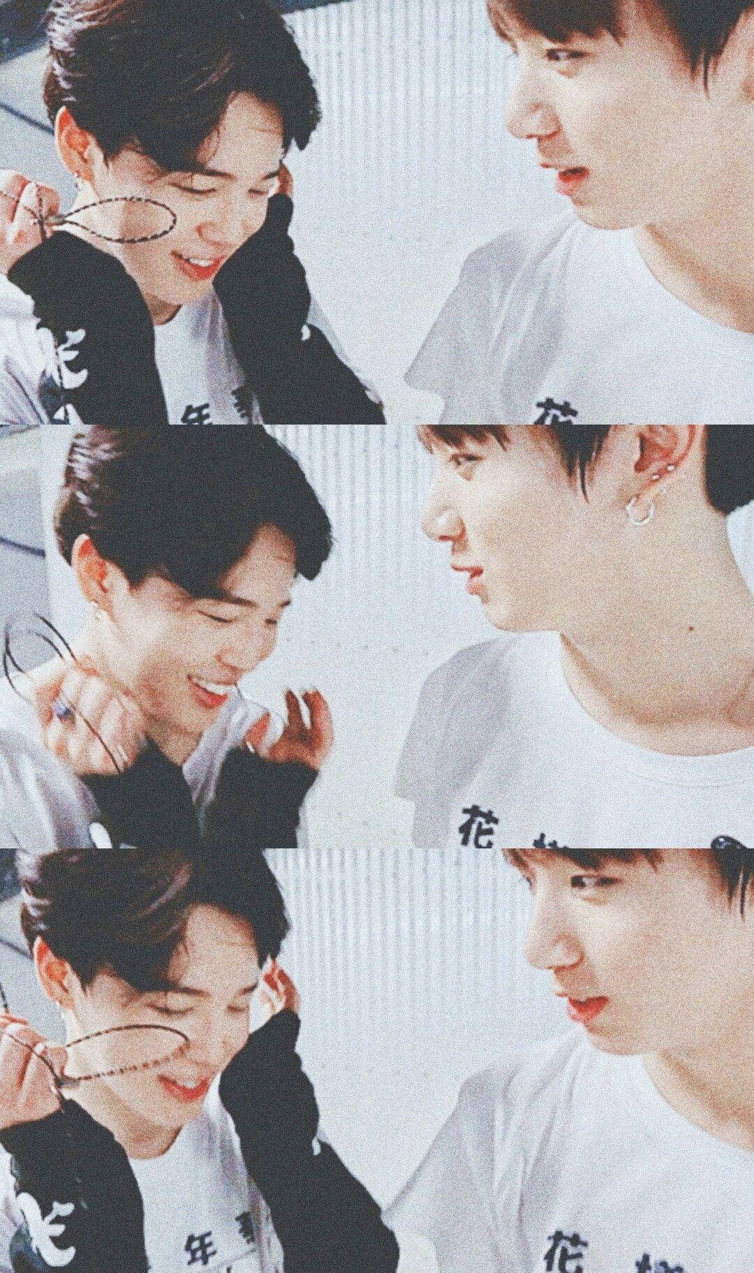 Jikook, split-screen collage, light textured wall, HD Phone Wallpaper