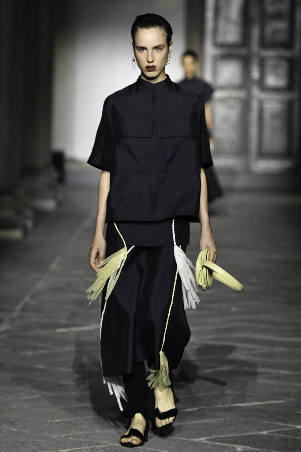 Jil Sander, black top, pale yellow tassels, HD Phone Wallpaper