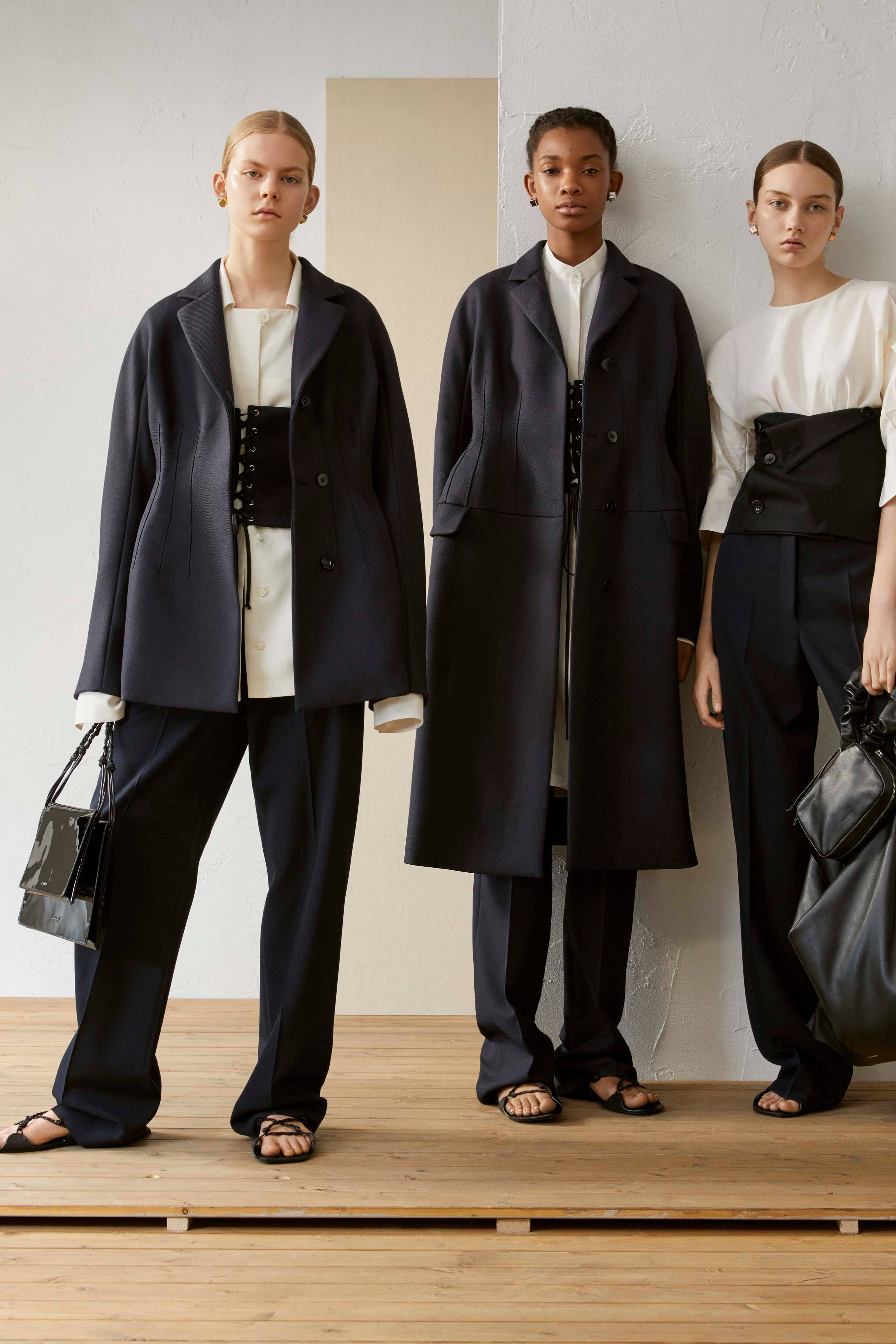 Jil Sander, black and white, navy and white outfits, 4K Phone Wallpaper