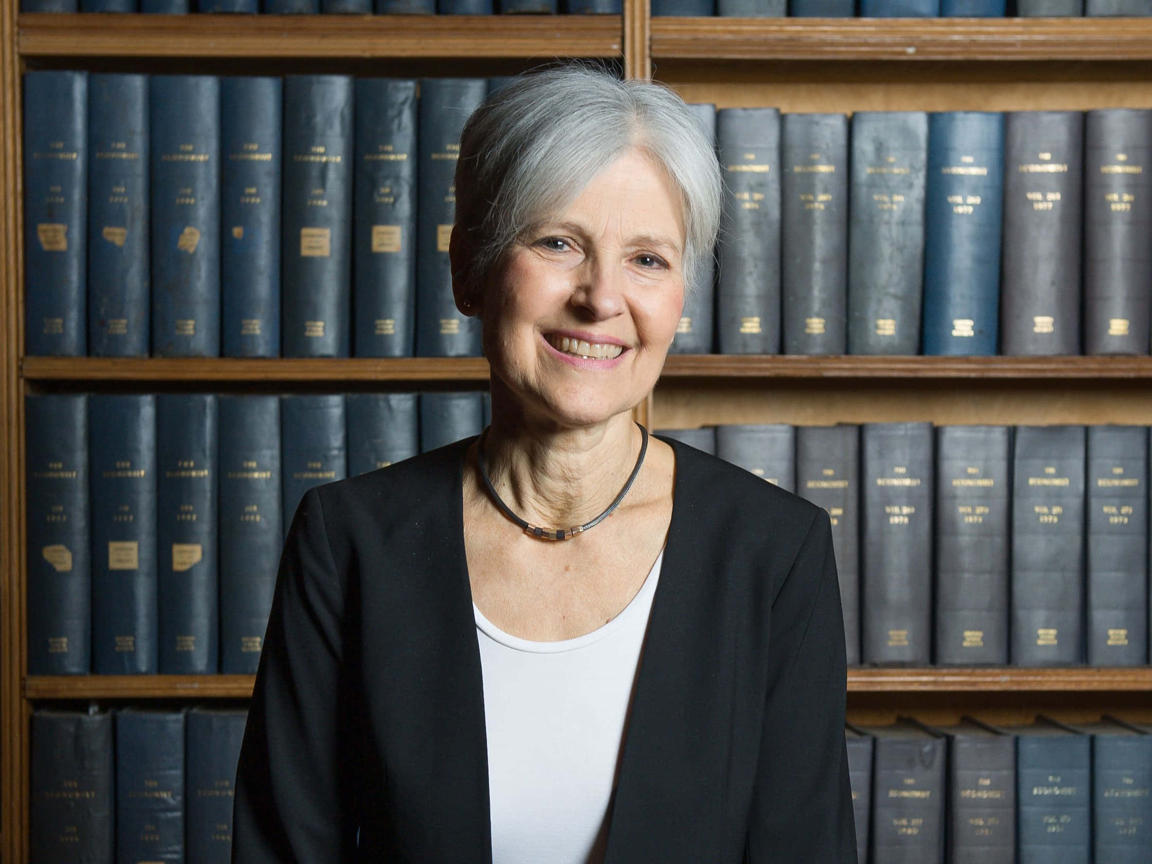 Jill Stein, gray hair, wooden bookshelf, Full HD Desktop Wallpaper