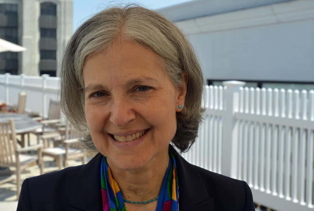 Jill Stein, gray hair, colorful scarf, SD Desktop Wallpaper