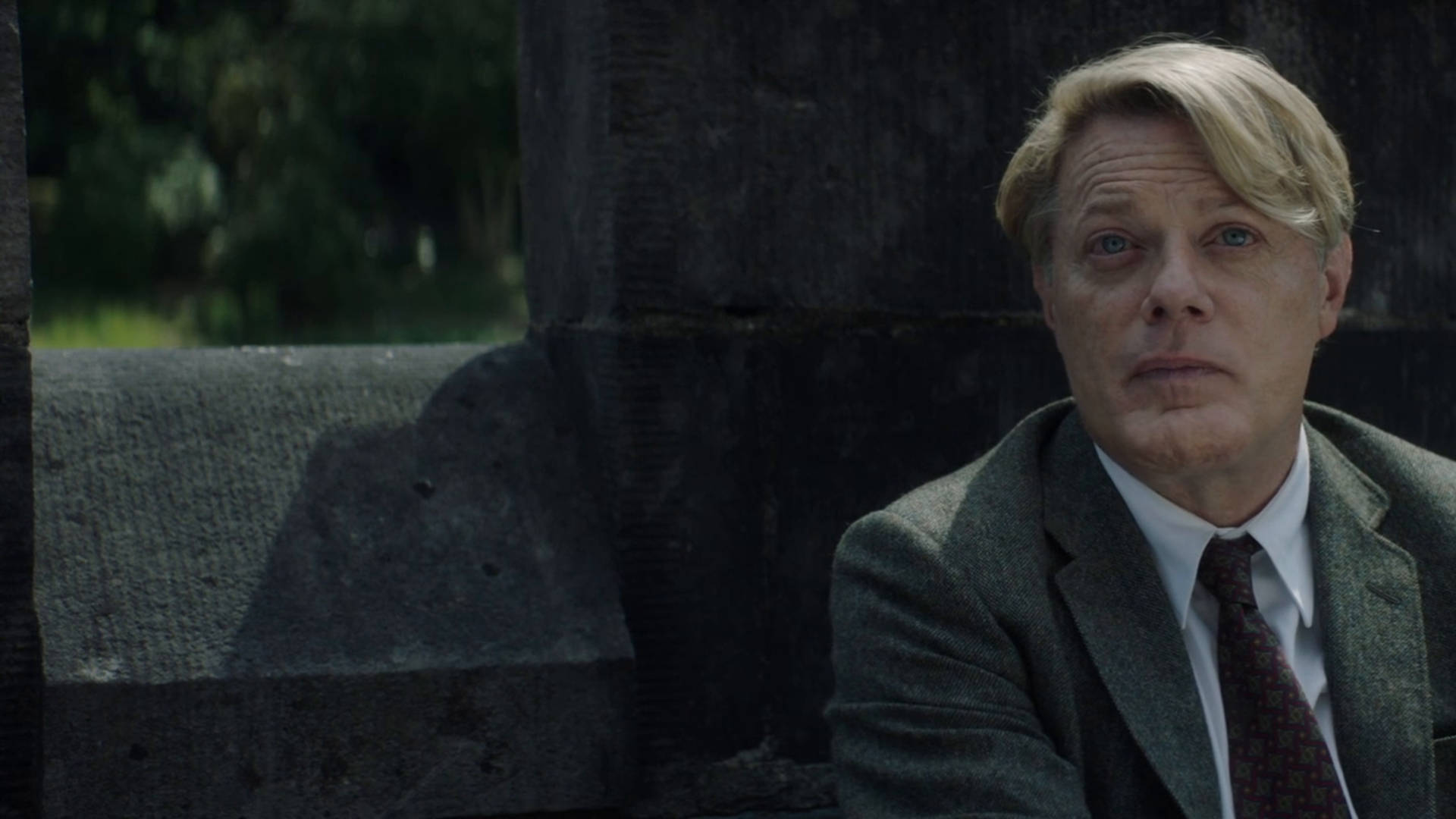 Jim Broadbent, tweed suit, stone wall, Full HD Desktop Wallpaper