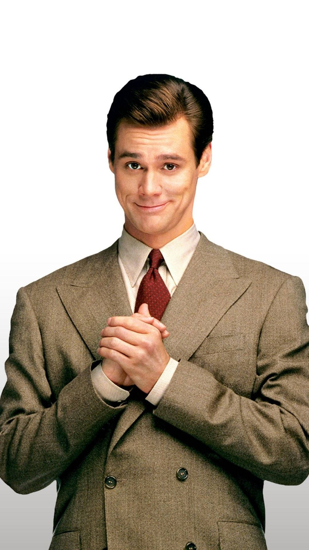 Jim Carrey, brown suit, red tie, Full HD Phone Wallpaper