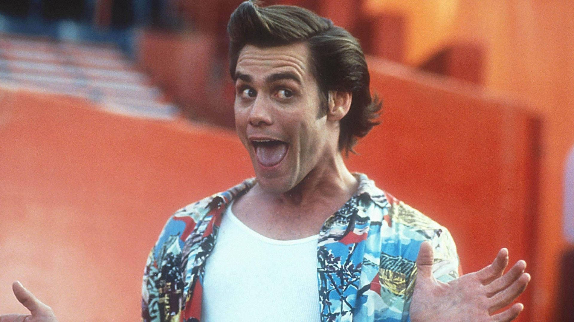 Jim Carrey, wide eyes, open mouth, Full HD Desktop Wallpaper