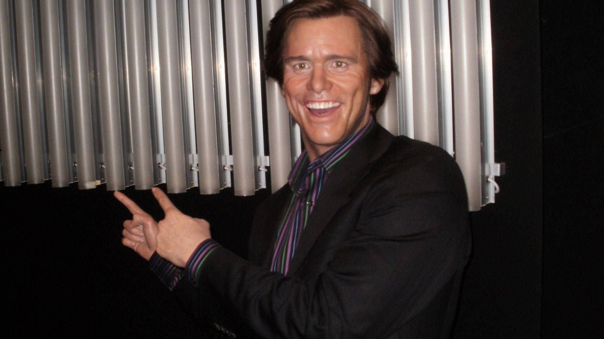 Jim Carrey, black suit, striped shirt, Full HD Desktop Wallpaper