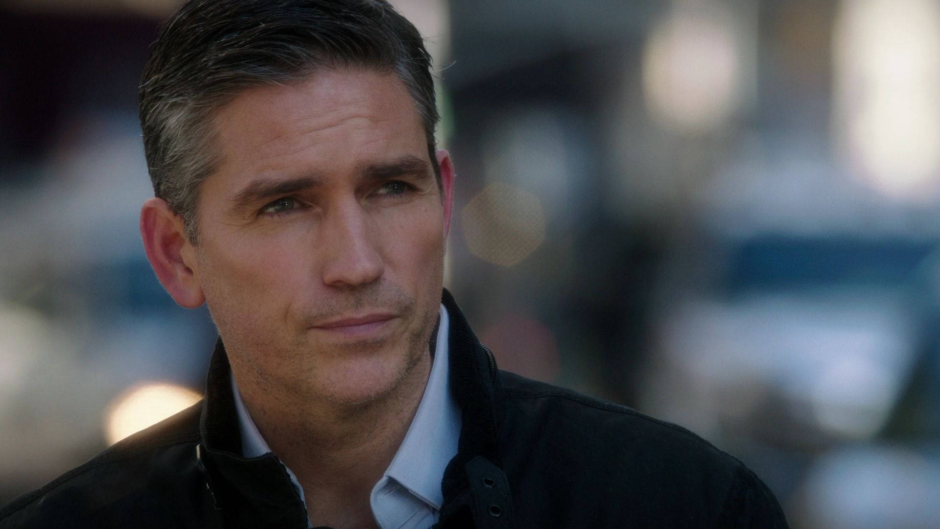 Jim Caviezel, gray-streaked hair, serious expression, Full HD Desktop Wallpaper