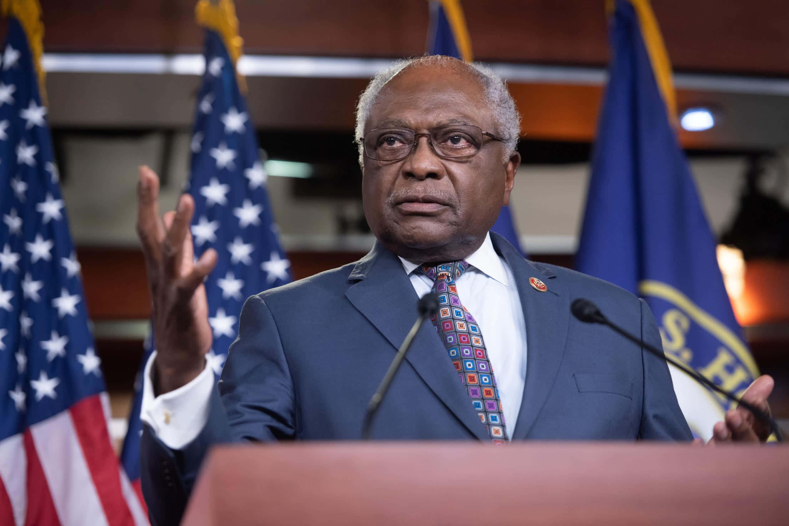 Jim Clyburn, podium, American flags, Full HD Desktop Wallpaper