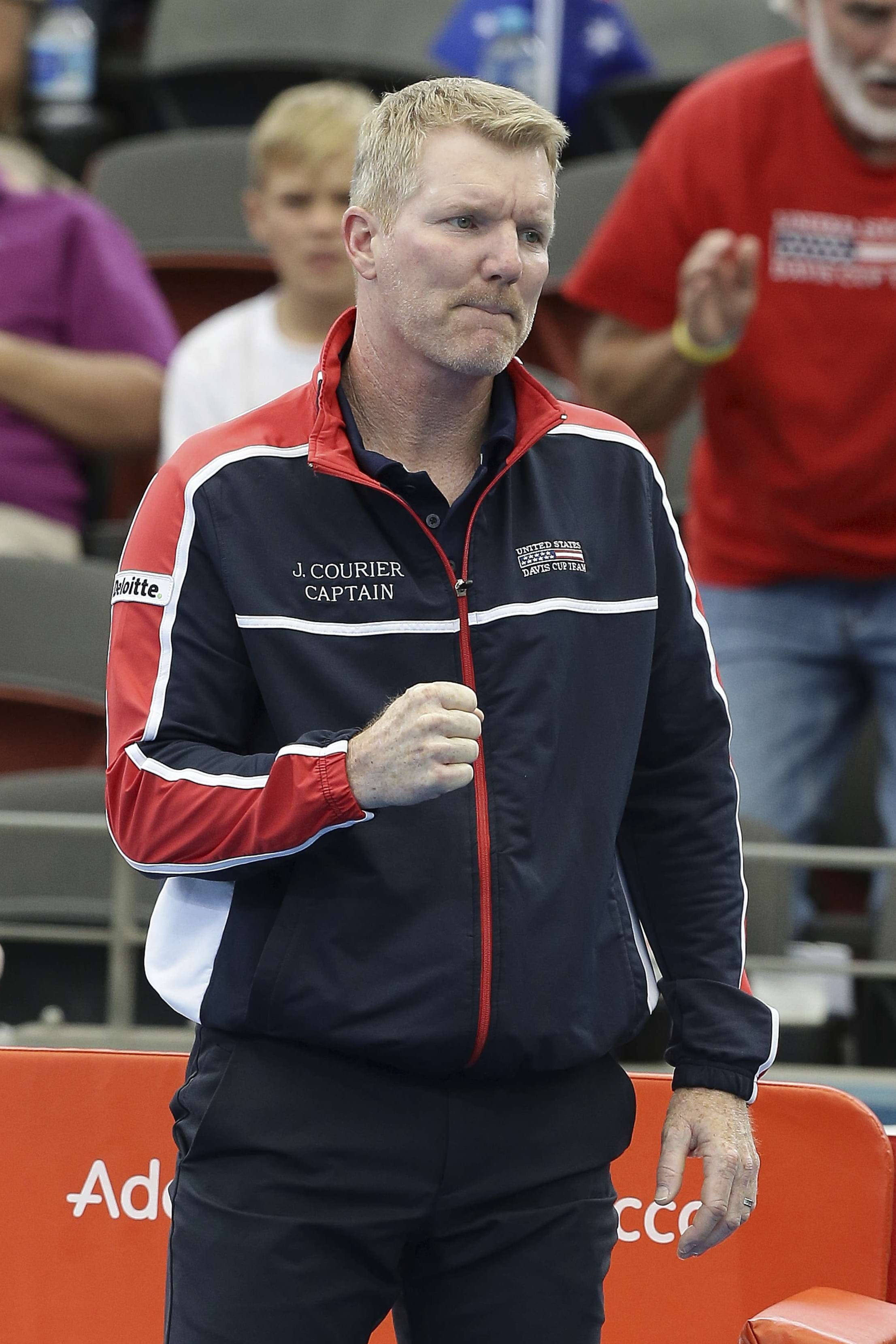 Jim Courier, red white and navy jacket, tennis captain, 2K Phone Wallpaper