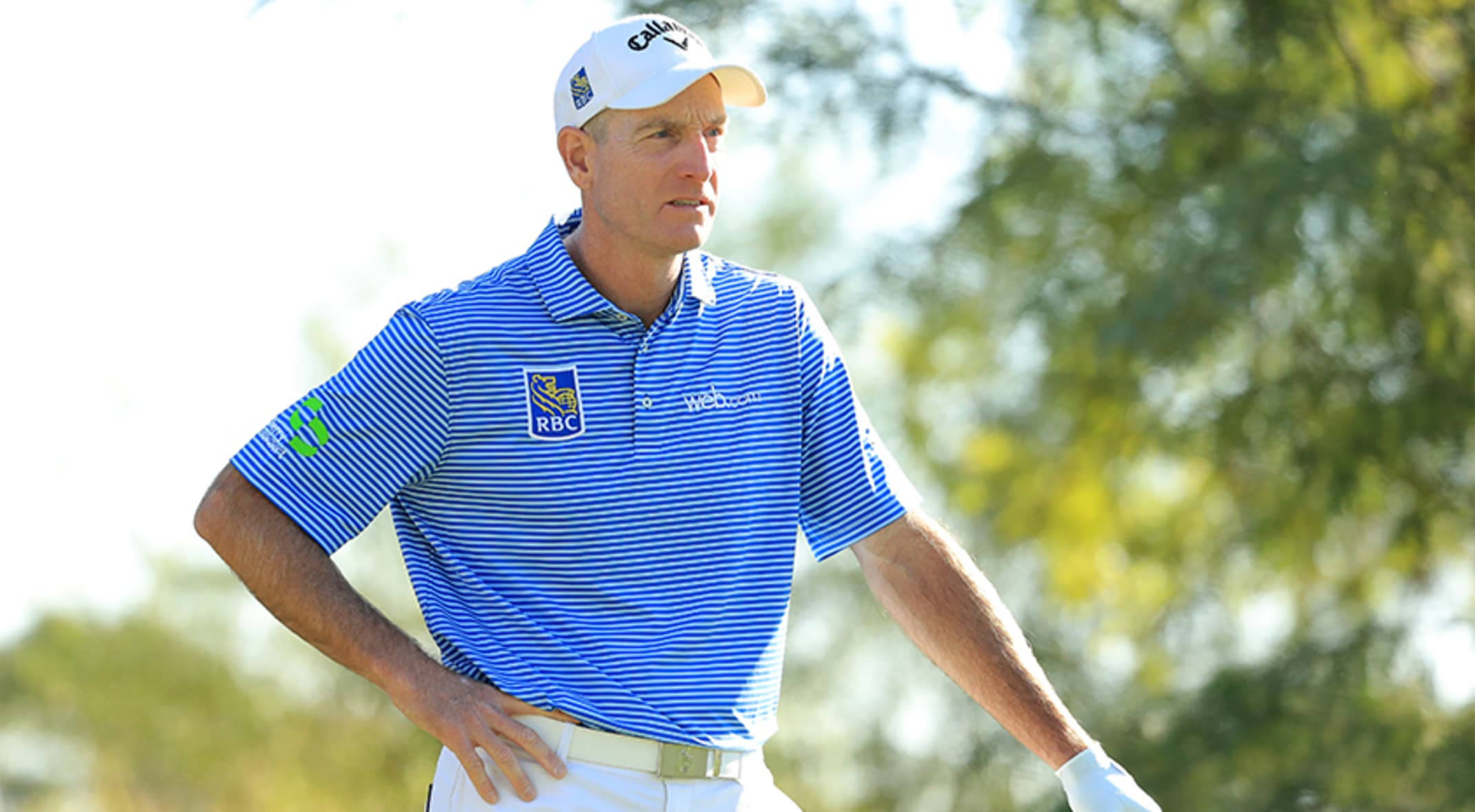 Jim Furyk, blue striped shirt, white cap, Full HD Desktop Wallpaper