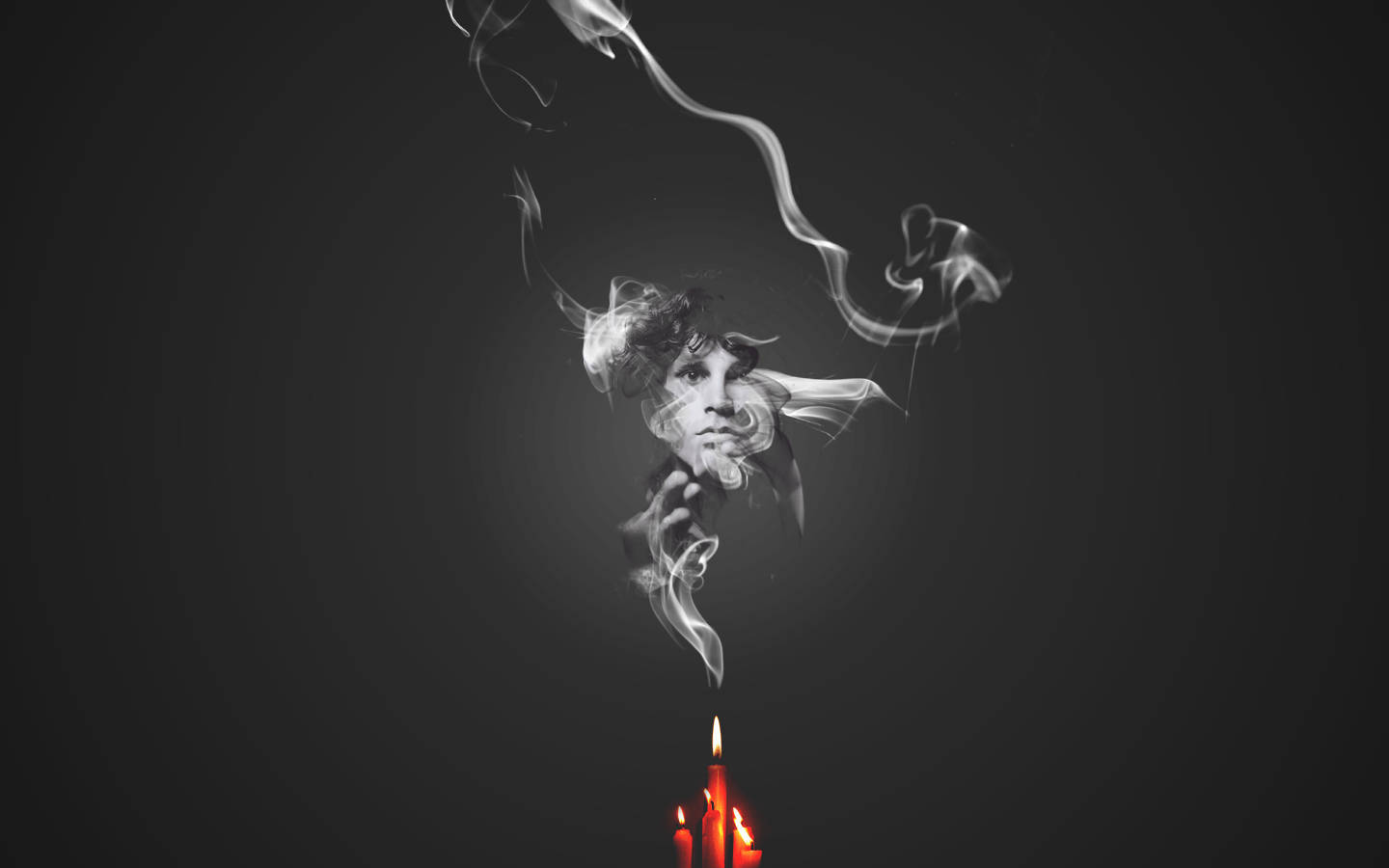 Jim Morrison, red candles, swirling smoke, HD Desktop Wallpaper