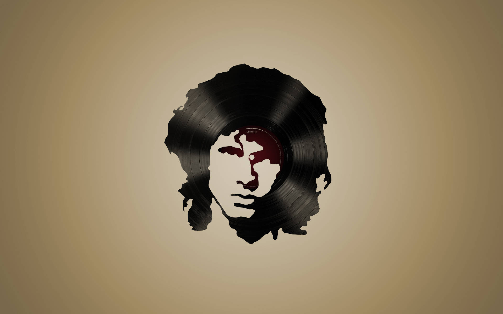 Jim Morrison, black vinyl record, beige background, Full HD Desktop Wallpaper