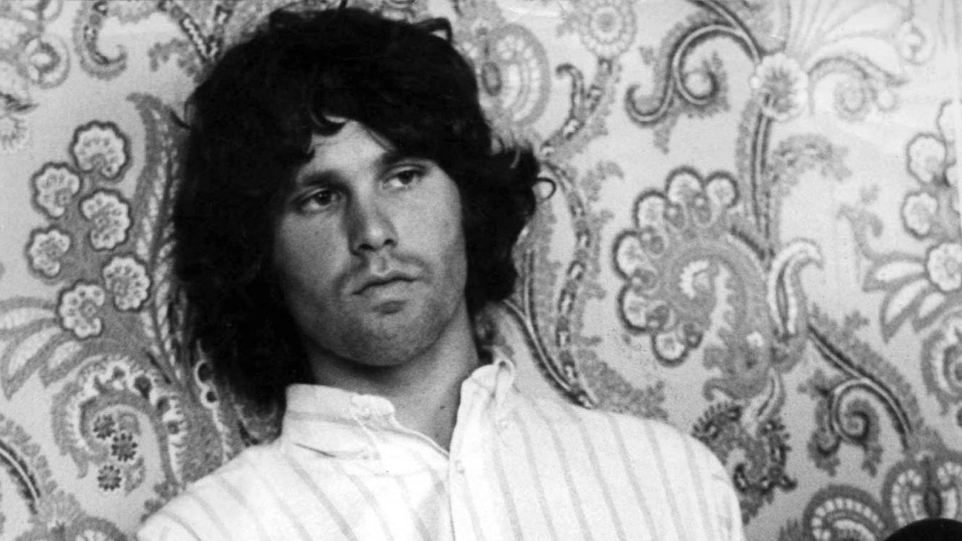 Jim Morrison, paisley, black and white portrait, Full HD Desktop Wallpaper