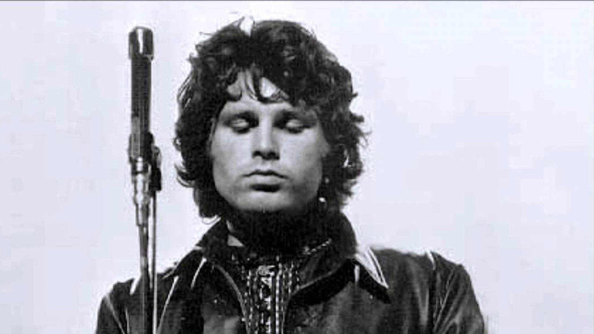 Jim Morrison, black and white portrait, curly hair, Full HD Desktop Wallpaper