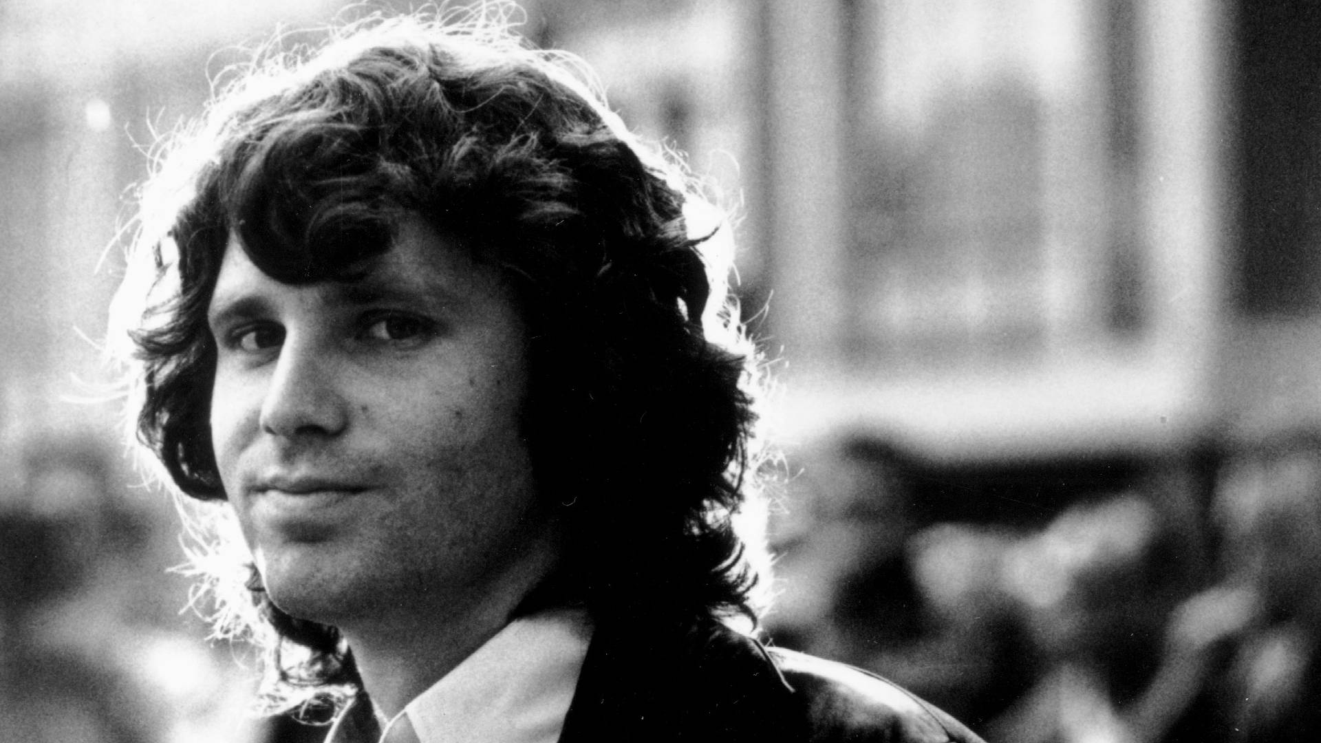 Jim Morrison, curly hair, black and white portrait, Full HD Desktop Wallpaper