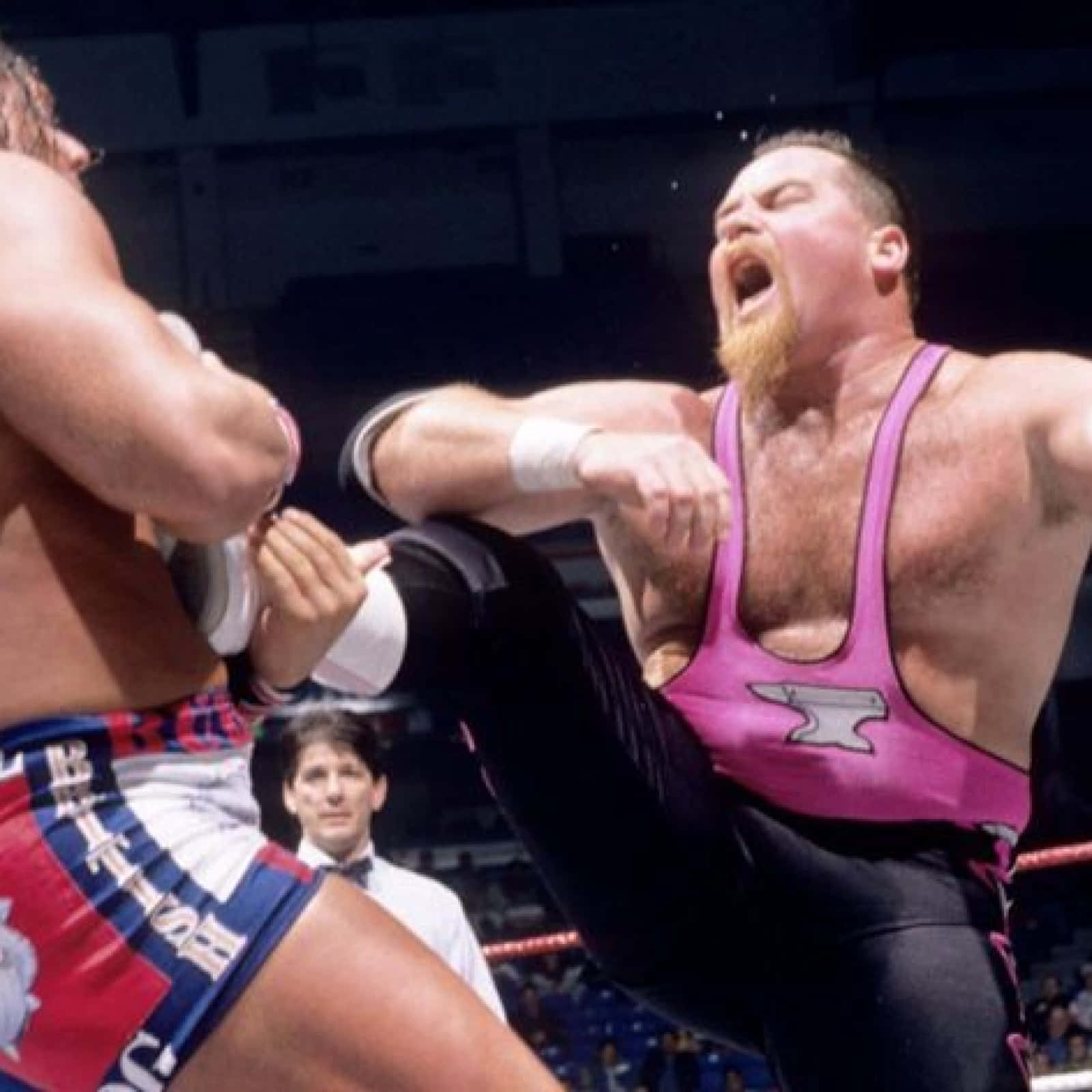 Jim Neidhart, pink singlet, brightly lit ring, HD Desktop Wallpaper
