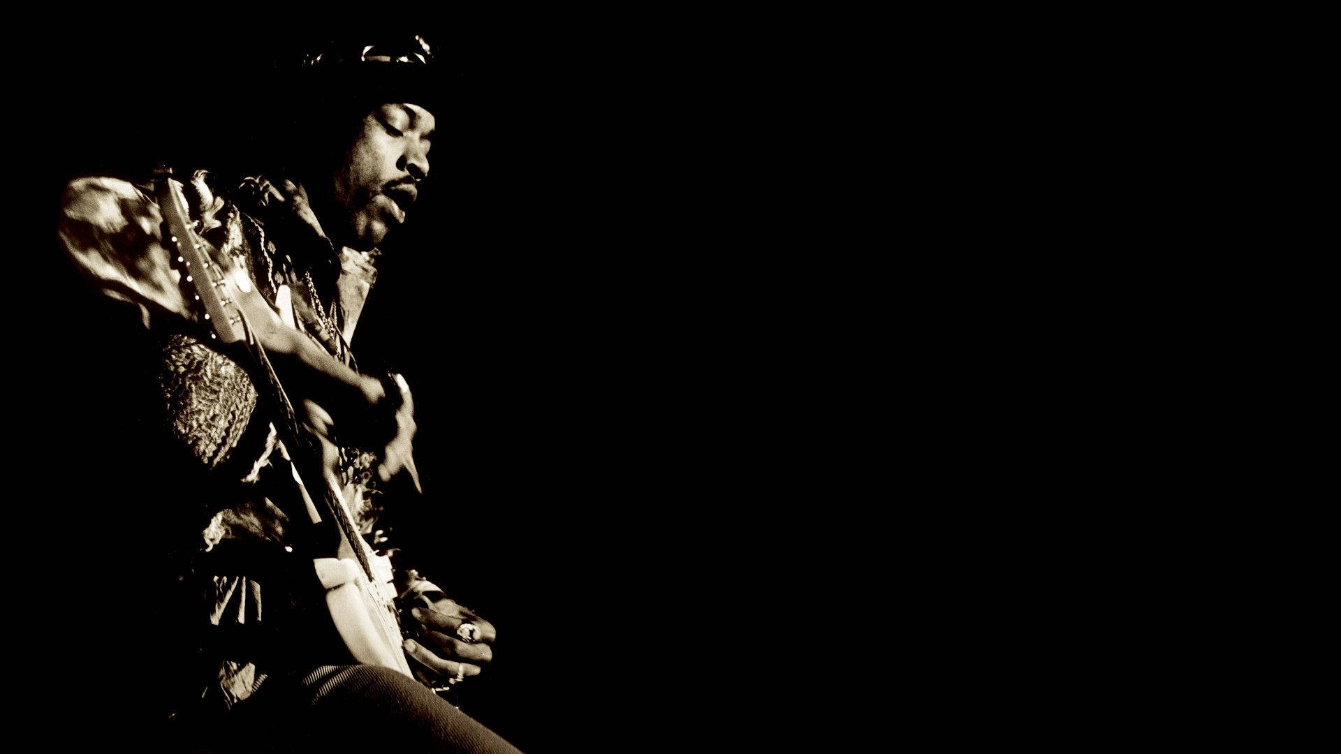 Jimi Hendrix, electric guitar, dramatic stage lighting, Full HD Desktop Wallpaper