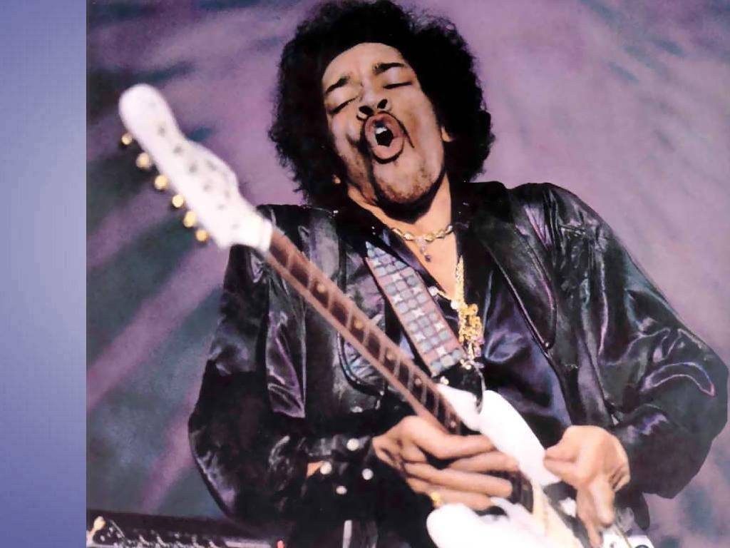 Jimi Hendrix, white electric guitar, rock and roll performance, SD Desktop Wallpaper
