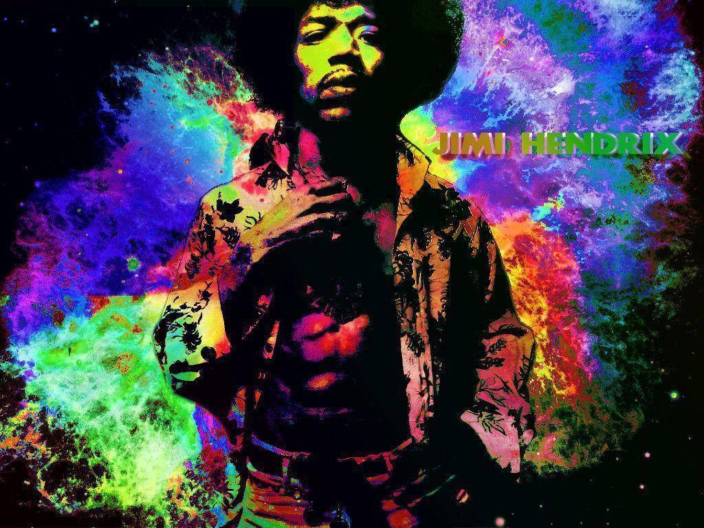Jimi Hendrix, psychedelic explosion, neon colors, SD Desktop Wallpaper