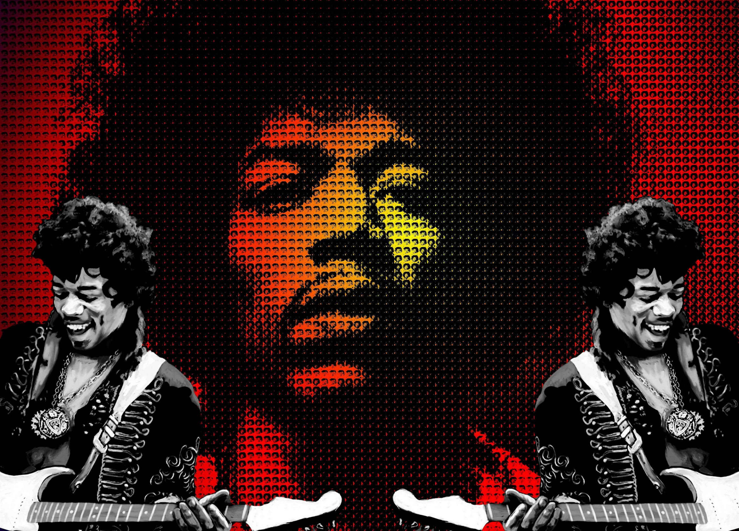 Jimi Hendrix, dotted, red portrait, 2K Desktop Wallpaper