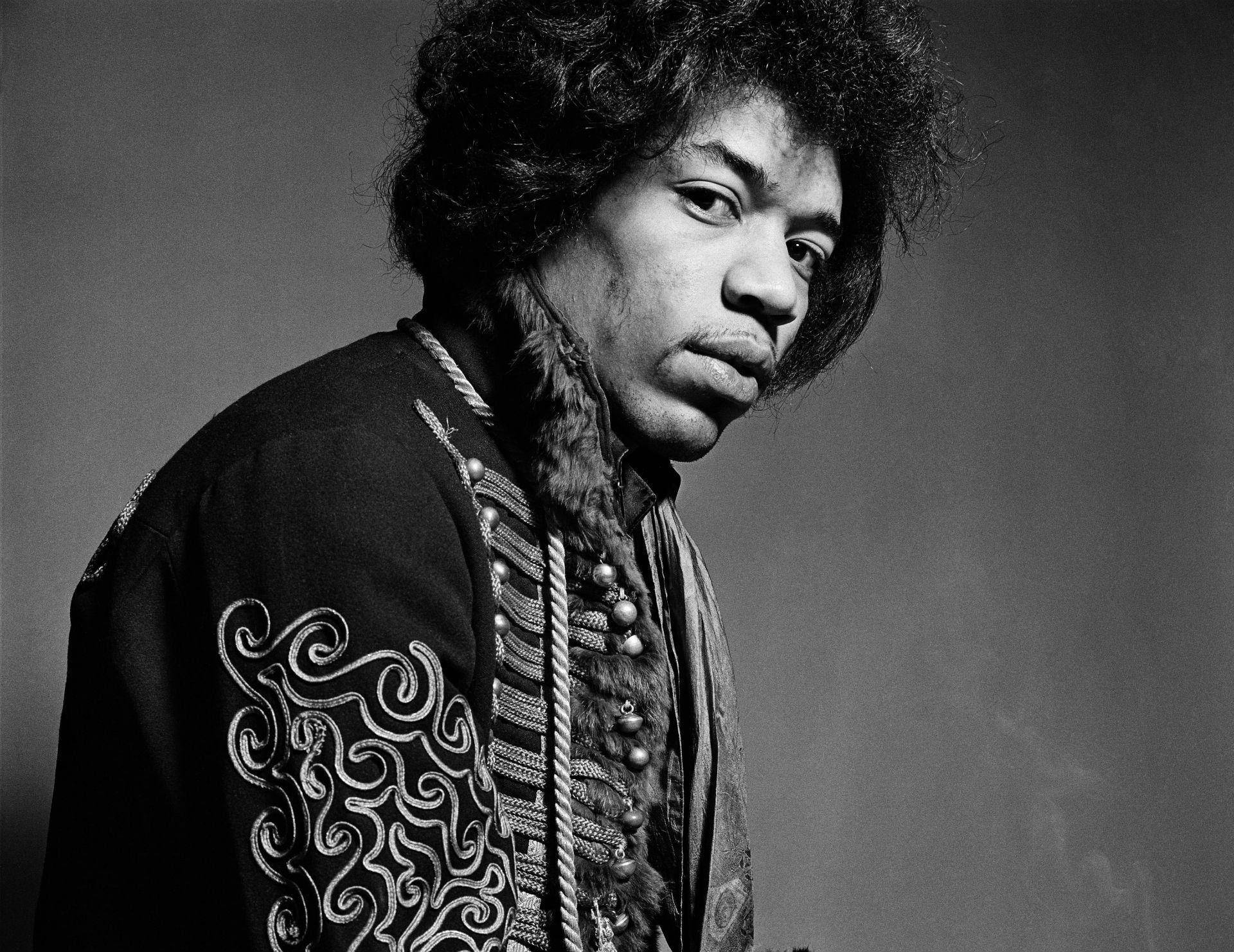 Jimi Hendrix, black and white portrait, curly hair, Full HD Desktop Wallpaper