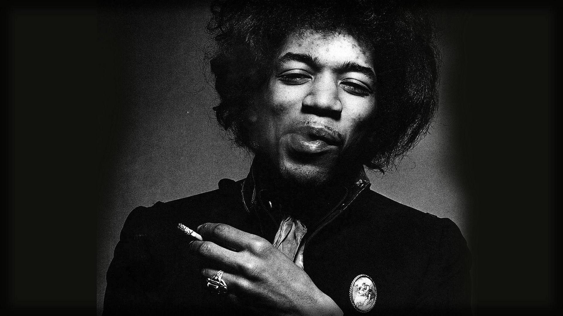 Jimi Hendrix, cigarette, black and white portrait, Full HD Desktop Wallpaper