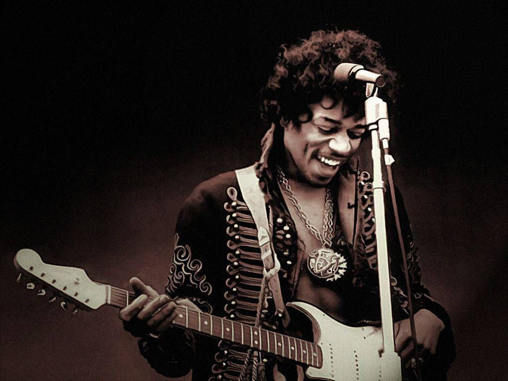 Jimi Hendrix, white electric guitar, stage, SD Desktop Wallpaper