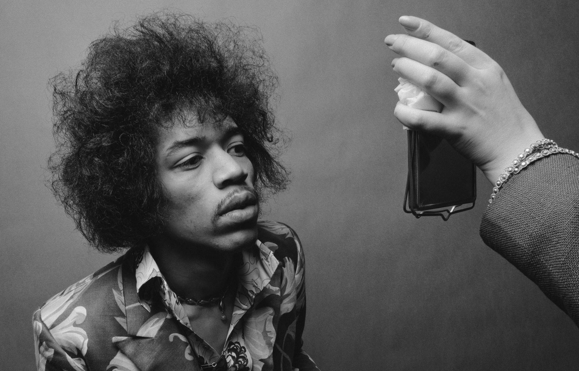 Jimi Hendrix, mirror, black and white portrait, Full HD Desktop Wallpaper