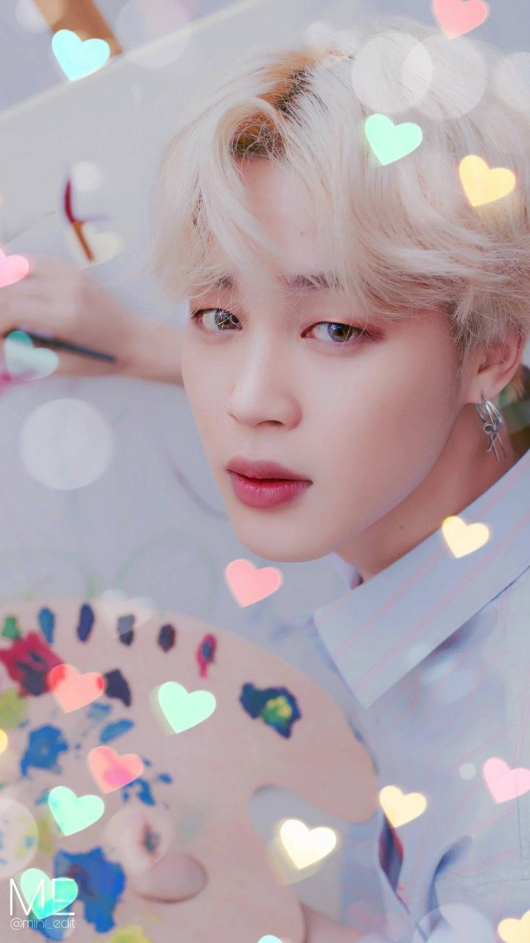 Jimin BTS, glowing hearts, pastel haze, Full HD Phone Wallpaper