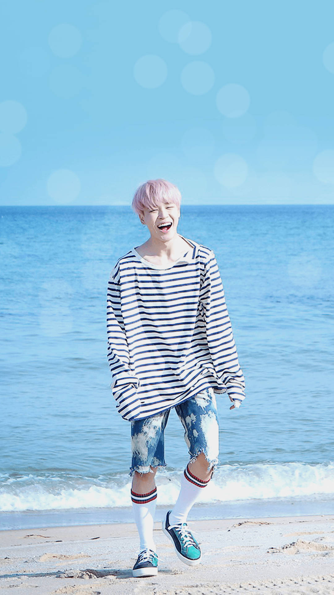 Jimin BTS, beach, pink hair, Full HD Phone Wallpaper