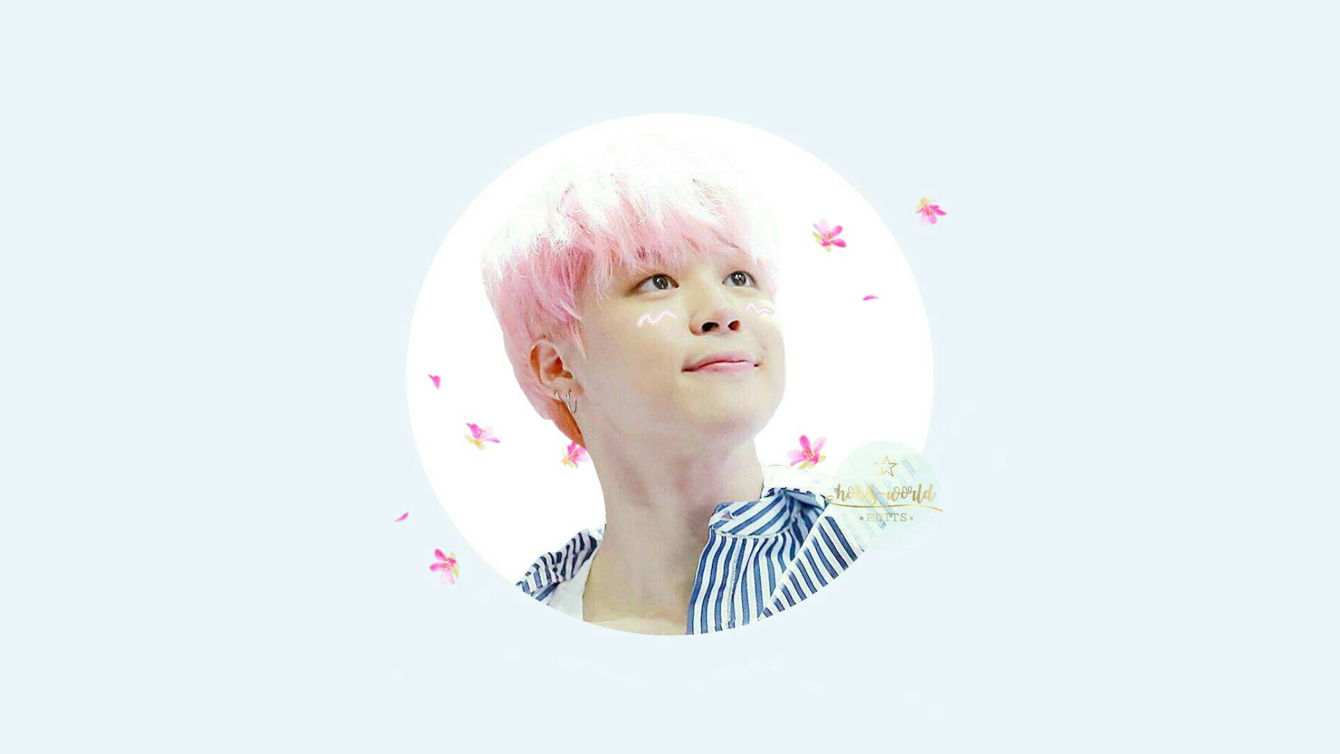 Jimin BTS, pink hair, light blue background, Full HD Desktop Wallpaper