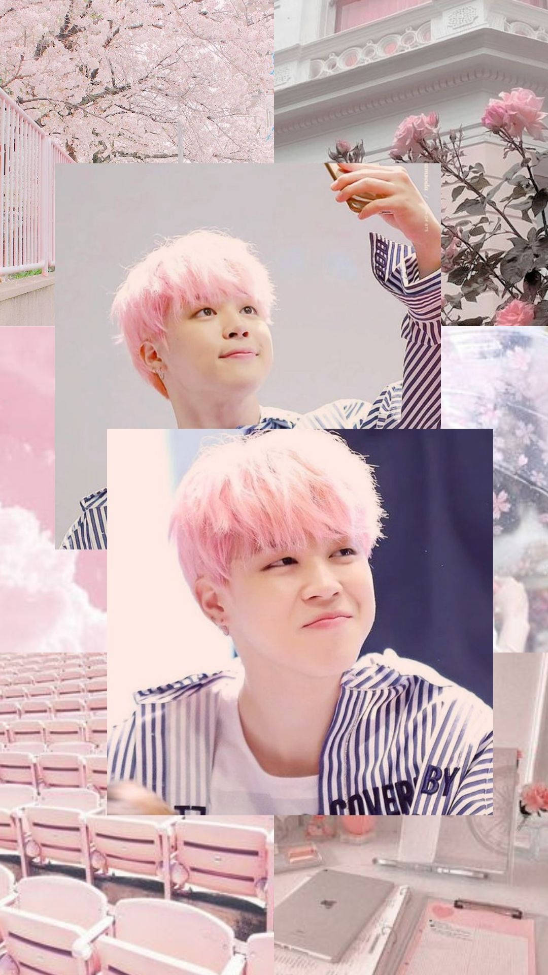 Jimin BTS, pink hair, cherry blossoms, Full HD Phone Wallpaper