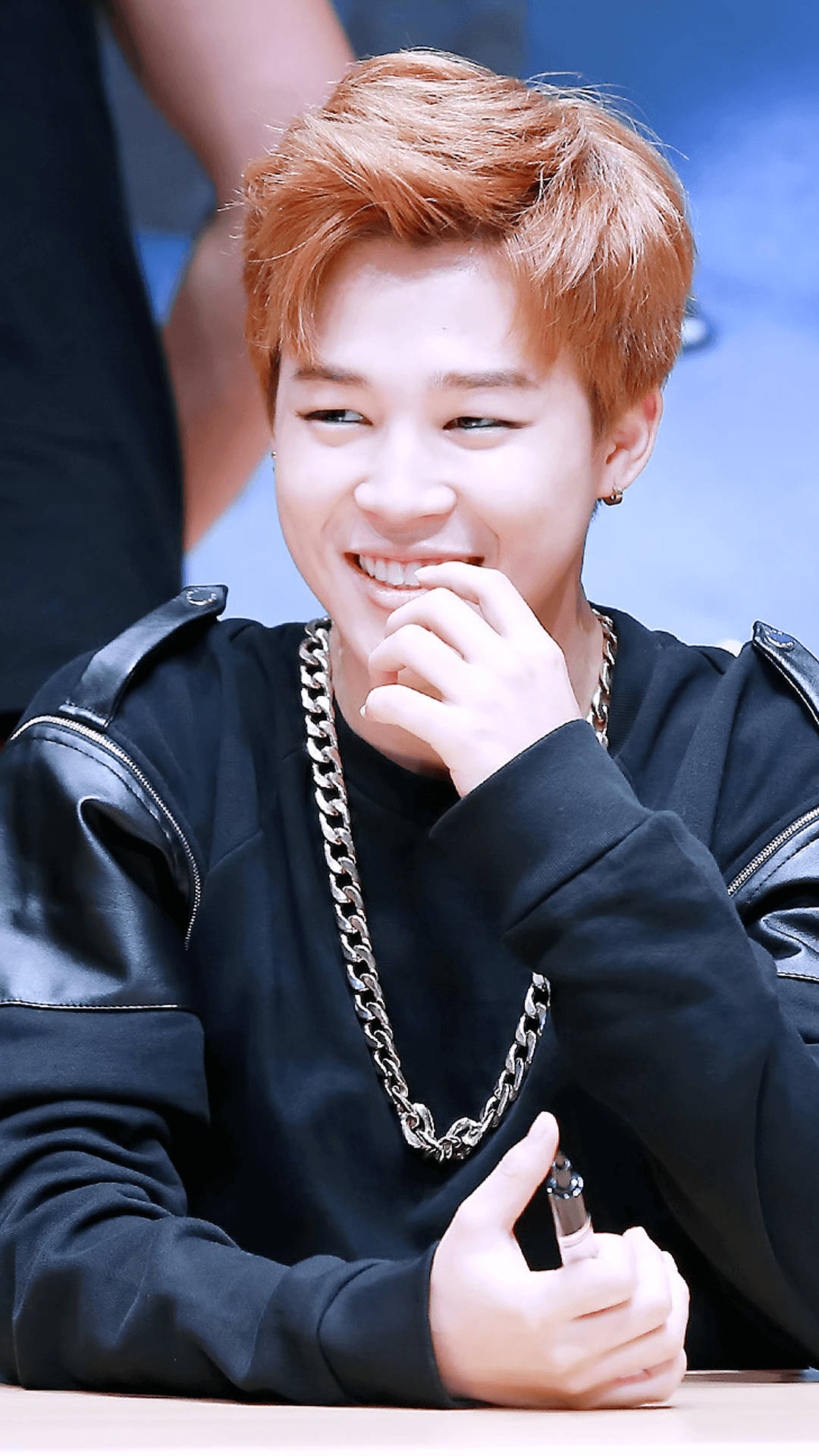 Jimin BTS, reddish hair, thick chain necklace, Full HD Phone Wallpaper