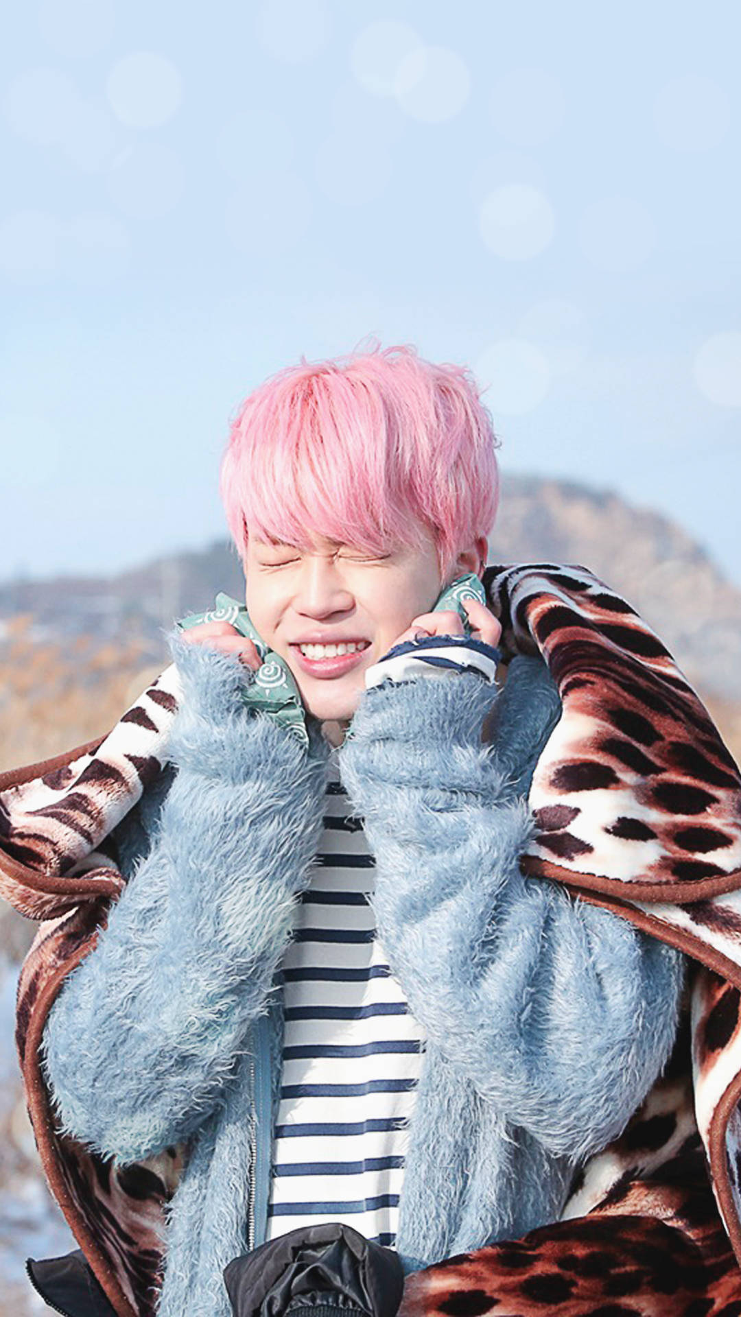 Jimin BTS, pink hair, leopard print blanket, Full HD Phone Wallpaper