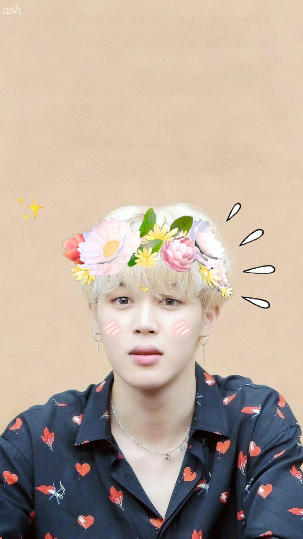 Jimin BTS, blonde hair, colorful floral crown, Full HD Phone Wallpaper