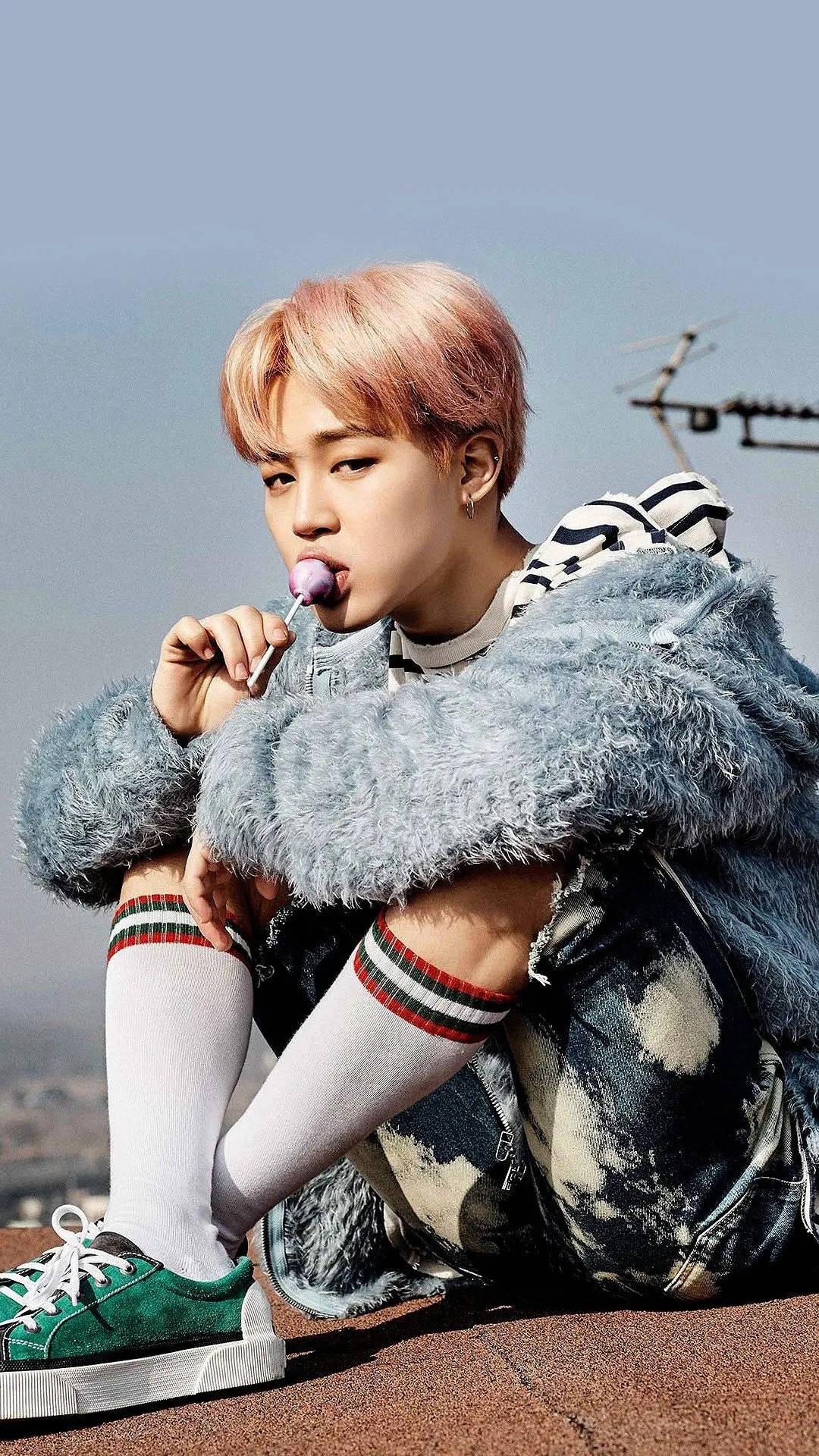Jimin BTS, lollipop, pink hair, Full HD Phone Wallpaper