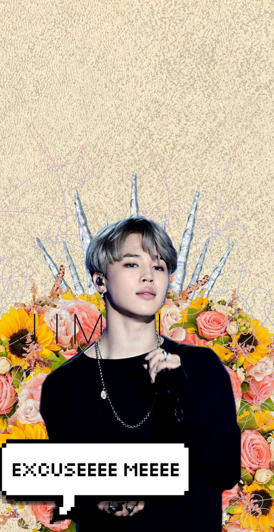 Jimin BTS, short gray hair, vibrant floral arrangement, Full HD Phone Wallpaper