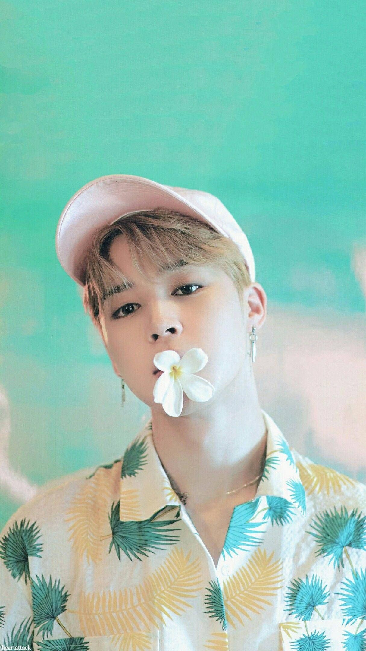 Jimin BTS, pink cap, tropical shirt, Full HD Phone Wallpaper