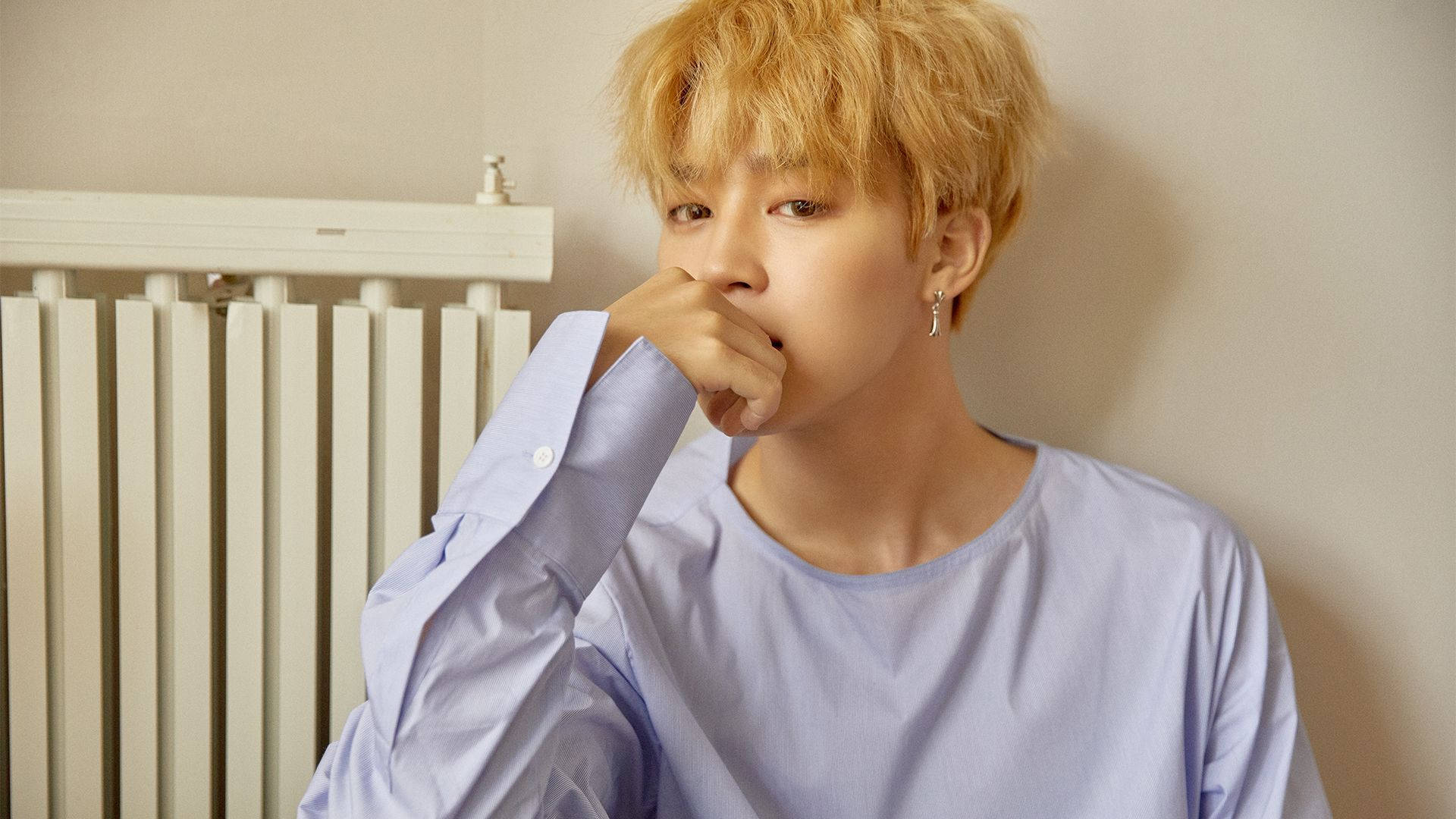 Jimin BTS, blond, white radiator, Full HD Desktop Wallpaper