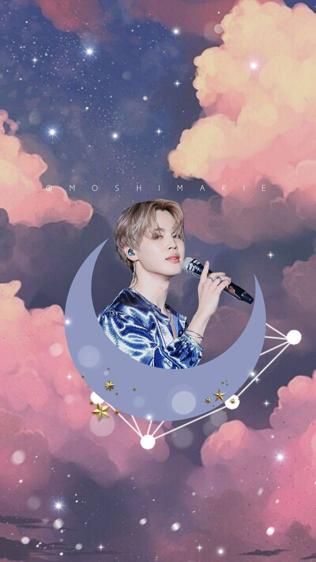 Jimin BTS, crescent moon, starry sky, Full HD Phone Wallpaper